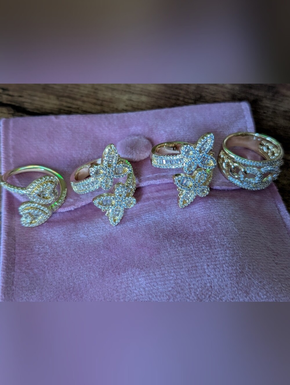 Gold Butterfly And Heart Crystal Statement Ring - Women Jewelry